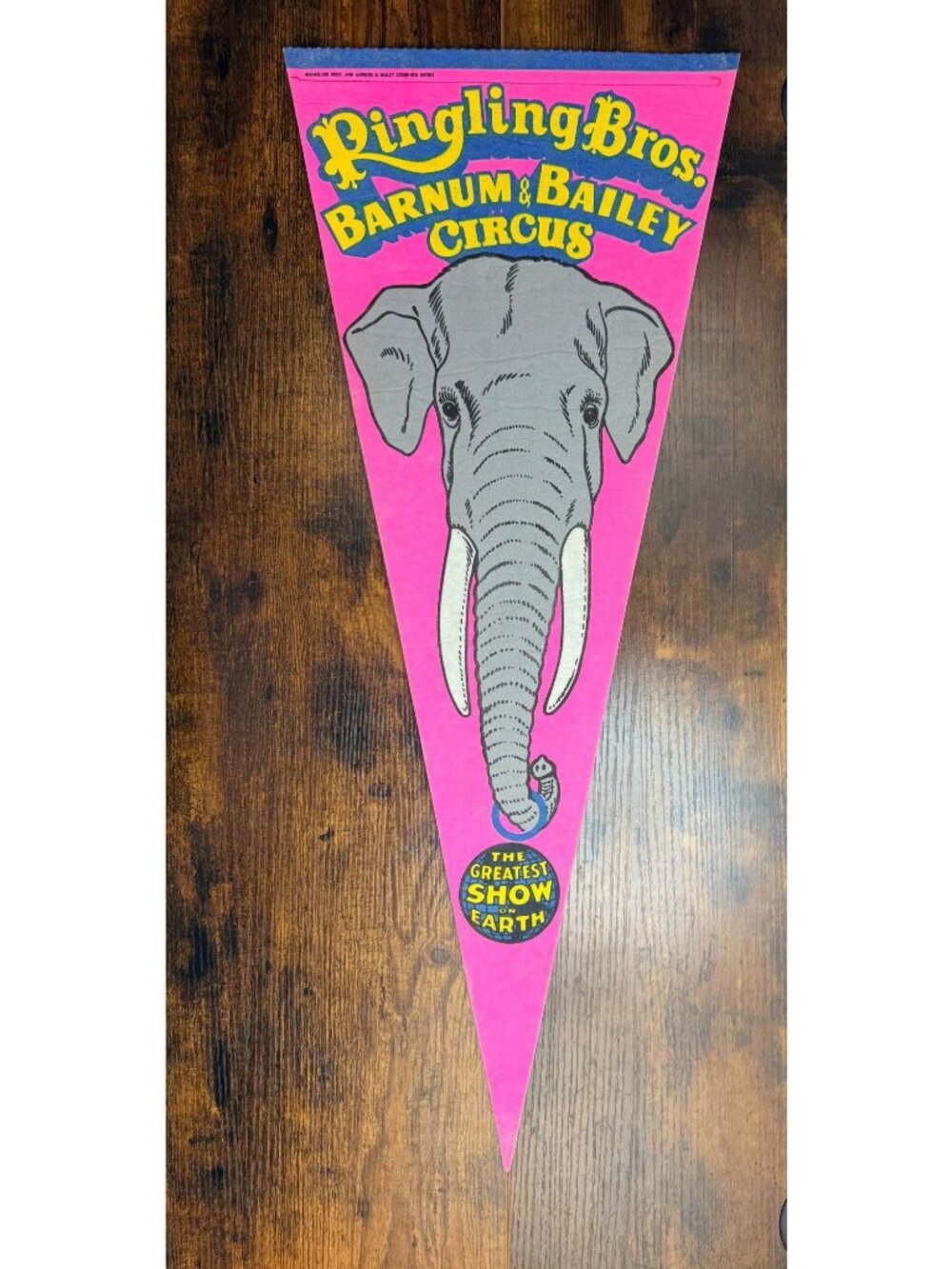 Ringling Bros. Barnum & Bailey Circus Elephant Pennant Vintage Pink & Blue Felt